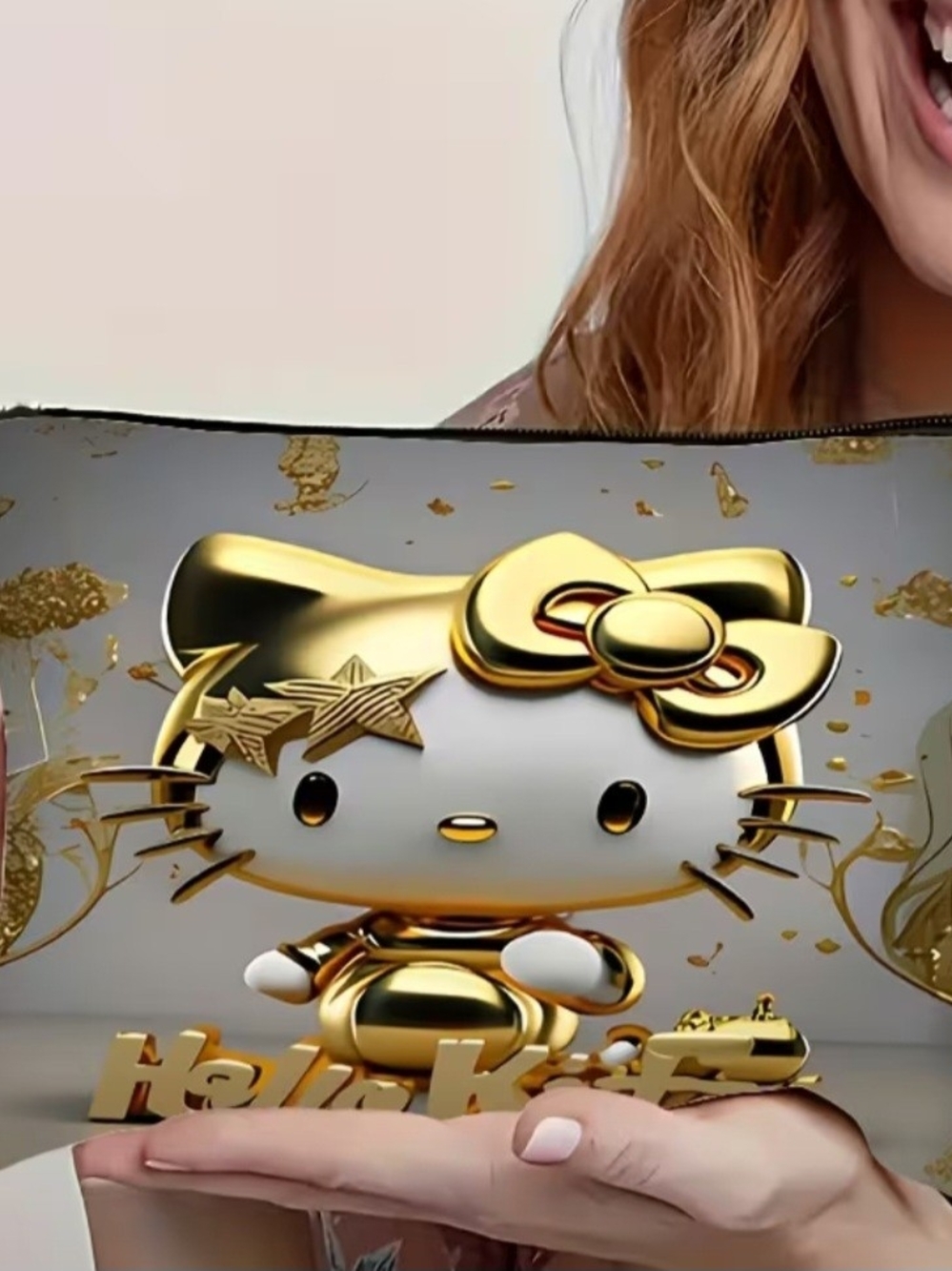 Gold Hello Kitty Cosmetic Pouch - Metallic Accent Makeup Bag
